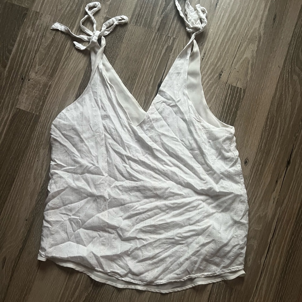 White V-Neck Tie Front Tank Top